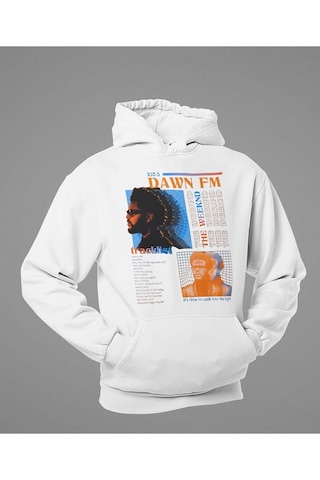 The Weeknd 103.5 Dawn Fm Baskılı Unisex Oversize Rapper Hoodie Beyaz