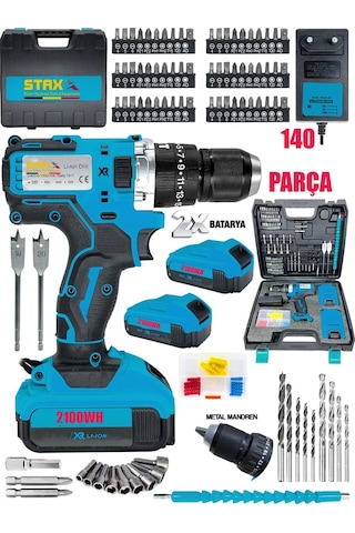 Staxx Df140s 2100w Çelik Mandren Çift Akülü Darbeli Şarjlı Matkap