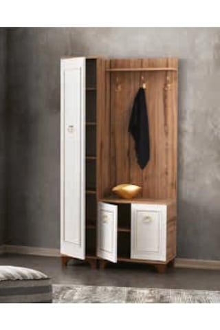 Bera Atlantik Çam - Beyaz 3 Kapılı Elif Portmanto Atlantik Çam - Beyaz