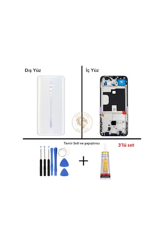 Oppo Kasa Reno Z2 Kasa Beyaz Reno Z2 Kasa Beyaz Yapıs Tırıcı B-7000 Yapıştırıcı Vida Seti Arka Kapak Arka Cam Batarya Kapağı Lazer Kesim Kapak Pil Kapağı Back Cover Çok Renkli
