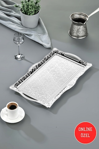 Cooker Sedef Metal Dikdörtgen Sunum Tepsisi 42 Cm Ckr4746 Gümüş