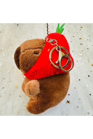 Dükkan Design Capy Bara Peluş Anahtarlık Kahverengi - Kırmızı