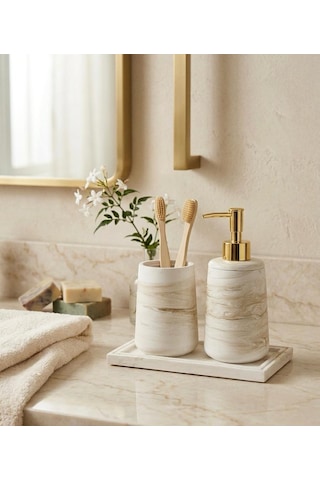 Alpi Home Kare Tepsili 3 Lü Banyo Seti Bej