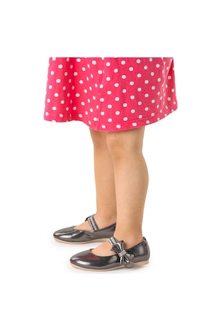 Kiko Kids Cerry Cırtlı Kız Çocuk Taşlı Babet Ayakkabı Platin Platin