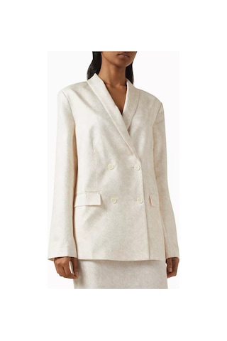 12storeez Silk Relaxed Blazer, Vintage Çiçek Desenli Mulberry Ipek Ceket Krem