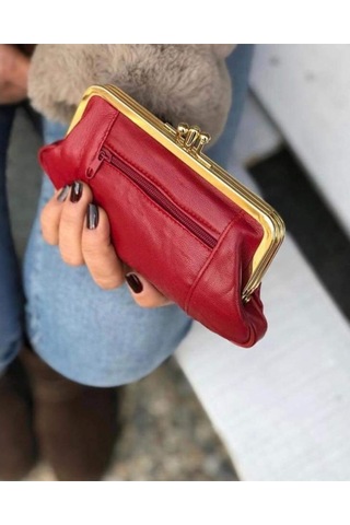 Hakiki Deri Kırmızı Klipsli Kadın Cüzdanı 00564521 Kırmızı