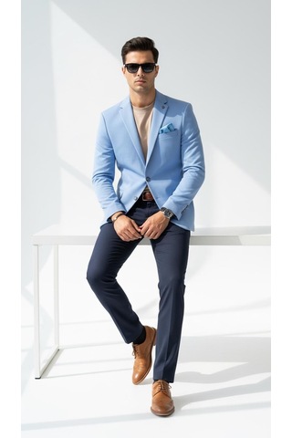 Açık Mavi Erkek İtalyan Kesim Tek Düğmeli Blazer Ceket Günlük Ve Şık Kombinler İçin Açık Mavi