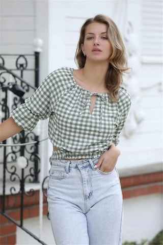 Lodmela Bağlama Detaylı Crop Bluz 1736yeşil