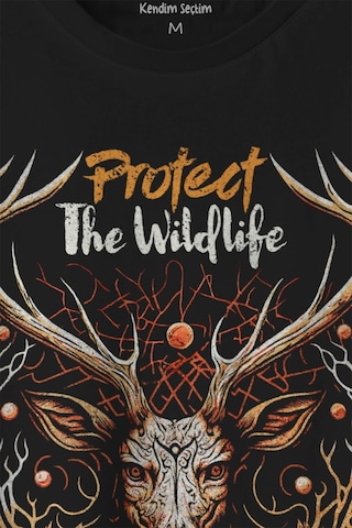 Unisex T-shirt Protect The Wildlife The Deer Nature Outdoor Dog A Geyik Siyah Baskılı Tişört 001