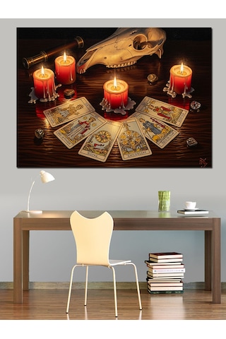 Yanan Mumlar Ve Tarot Kartları Dekoratif Kanvas - Mdf Ahşap Tablo