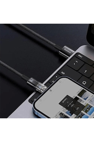 Şeffaf Uçlu Apple Uyumlu iPhone 45w Usb Hızlı Ve Dayanıklı Şarj Ve Data Işıklı Örgü Kablo 1 Metre Lisinya