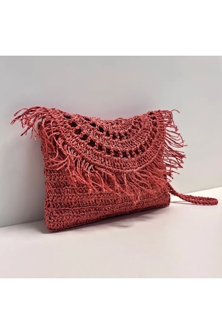 Uretti - Semiha 5931 - El Yapımı Kağıt İpten Kadın Clutch Çanta / Mercan Mercan