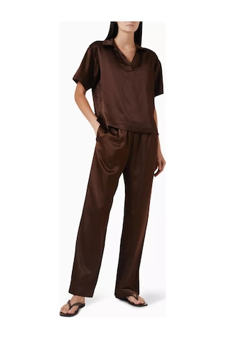 Asceno Modena Ipek Wool Satin Bluz Dark Brown Zarif & Rahat Kahverengi