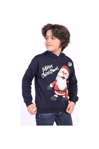 Toontoy Unısex Çocuk Noel Baba Baskılı Sweatshirt Lacivert