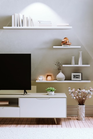 Yankı-BYEG 4lü 100 cm 80 cm 30 cm Mat Beyaz Mdf Duvar Rafı Tv Ünitesi