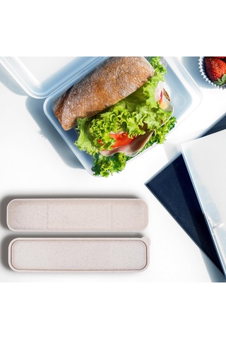 Mufunye Seyahat Çatal Bıçak Saklama Kutusu - Taşınabilir Besteçlik Malzemeleri Depolama Kutu Bej