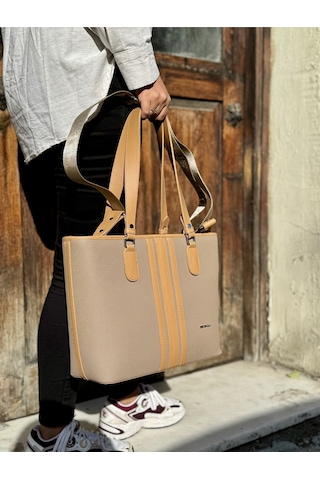 Kadın Orijinal Just Polo Yeni Sezon Büyük Boy 3 Bölmeli Lüks El Ve Omuz Çantası Shoulder Bag Bej