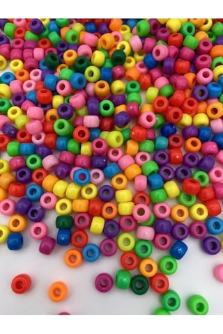 Geniş Delikli Karışık Renkli Plastik Boncuk,9x6mm Yassı Silindir Model Takı Boncuğu 25gr, 60 Adet