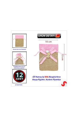 Bebek Temalı Jüt Kese 10cm X 13cm - Pembe X 12 Adet Çok Renkli