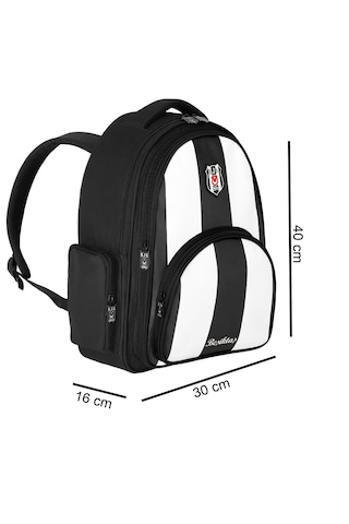 Beşiktaş 3 Bölmeli Çubuklu Suni Deri Okul Çantası + Beslenme Çantası Siyah