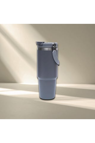 Pipetli Termos Bardak 900 Ml Paslanmaz Çelik -çift Kullanımlı Kapak Gri