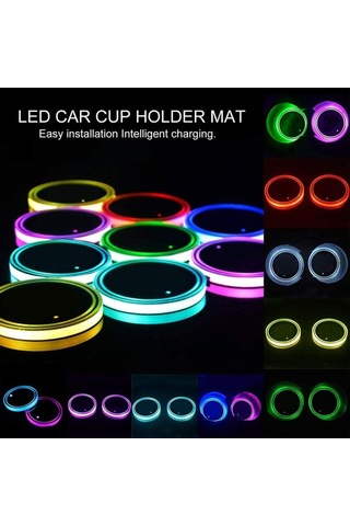 2 Pack Led Car Cup Holder Lights 7 Colors Changing Usb Charging Mat Waterproof Cup Pad,led Interior Atmosphere Lamp Decoration Light Car Accessories
