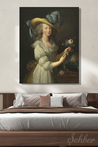 Dikey Kanvas Tablo Tekli Ev Kafe Ofis Elisabeth Vigee Le Brun Marie Antoinette'in Gül İle Portresi 2812
