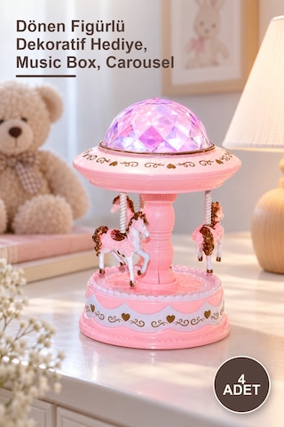 4 Adet Atlı Karıncalı Müzik Kutusu Dönen Figürlü Dekoratif Hediye, Music Box, Carousel