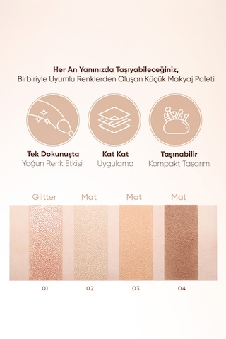 Yoğun Pigmentli Mat Ve Işıltılı Tonlar Barındıran 4'lü Far Paleti Day Vibe Palette 1 Beige Motion 1