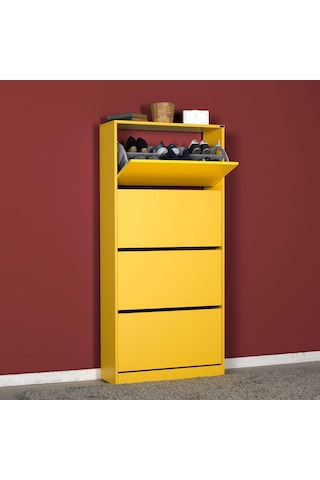 Flat Duo 4 Katlı Geniş Ayakkabılık-Sarı 73x157x26 cm (GxYxD) Hardal