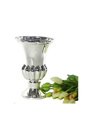 Cam Vazo Antik Kupa Tasarım Gümüş Renk 28x20 Cm