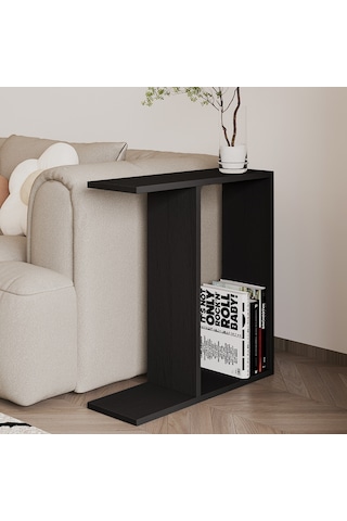 Lotus Modern Yan Sehpa Kitaplıklı Ve Dekoratif Tasarım Ahşap Siyah