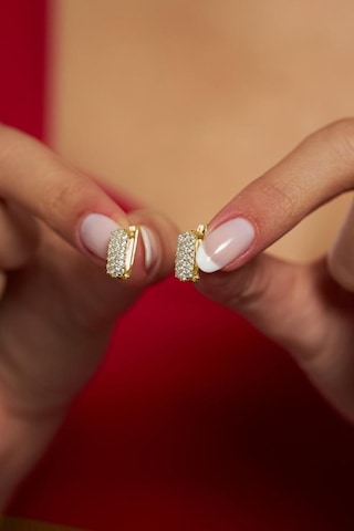 Zirkon Taşlı Gold J Klips Minimal Gümüş Küpe