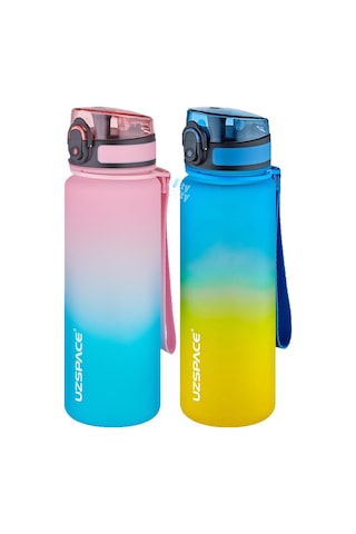 Uzspace 2'li Tritan Matara Seti 500 Ml Çift Renk Softtouch Ff Collection Tritan Su Matarası Pembe Yeşil - Sarı Lacivert