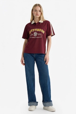Defacto Harry Potter Oversıze Polo Yaka Baskılı Kısa Kollu Tişört G0820ax26spbr467 Bordo-br467