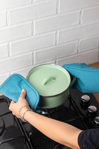 Porsima 3136 2li Isıya Dayanıklı Fırın Eldiveni Seti Mutfak Eldiveni Seti Mavi Mavi