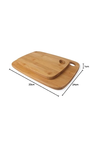 2'li Bambu Kesme Tahtası Dikdörtgen Özel Tasarım, Bambu Kesme Tahtası - Büyük 33x24x1cm Küçük 2 Doğal Bambu