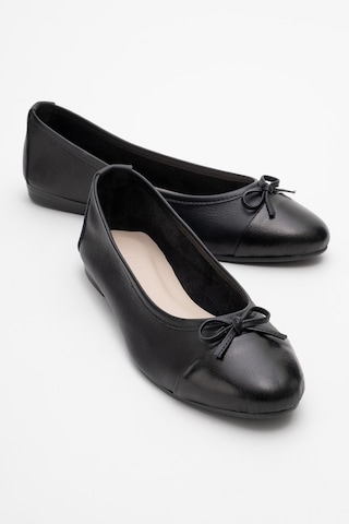 Luvishoes Luvi Shoes Jens Siyah-siyah Cilt Hakiki Deri Fiyonklu Kadın Babet Ayakkabı Siyah