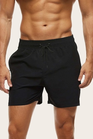Angelsin Erkek Basic Standart Boy Mayo Fermuarlı Cepli Deniz Şortu - Siyah