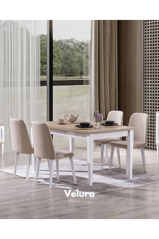 Legna Yemek Odası Takımı Yemek Masası + 4 Adet Sandalye Beyaz - Açık Ceviz