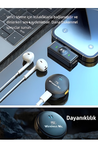 Type-c Girişli 300mah Dijital Ekranlı 2.4g Kablosuz Çift Yaka Mikrofonu Pro++