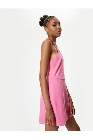 Koton Mini Salopet Tulum Keten Karışımlı Askılı Halter Yaka Pembe 4sal40132ıw Gül