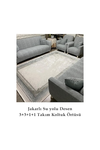 Su Yolu Koltuk Örtüsü, Koltuk Kılıfı, Lastikli 3+3+1+1 Gri Gri