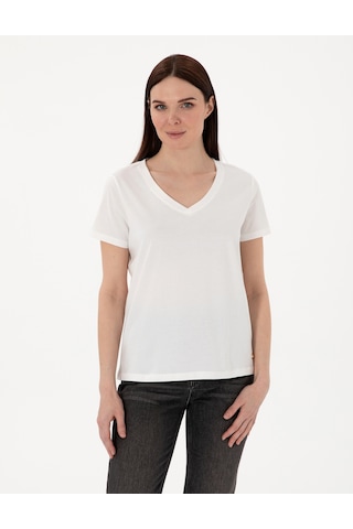 Pierre Cardin Kadın Beyaz Tişört Basic 50305749-vr013 Beyaz