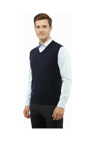 Çizgi Triko Erkek V Yaka Süveter Çelik Örgü Regular Kalıp 5200h Bgl-st04962 Lacivert