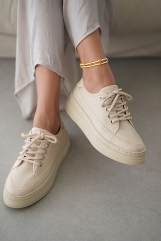 Peinta Yüksek Tabanlı Bağcıklı Kadın Sneaker- Bej