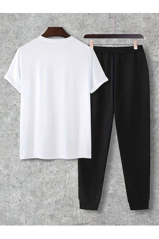 Uyguntarz Unisex Beyaz Fs Baskılı Siyah Kargo Eşofman Takımı
