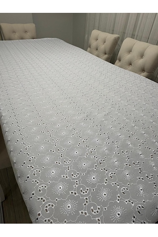 Brode Nakış Işlemeli Dertsiz Masa Örtüsü 150x250 Beyaz