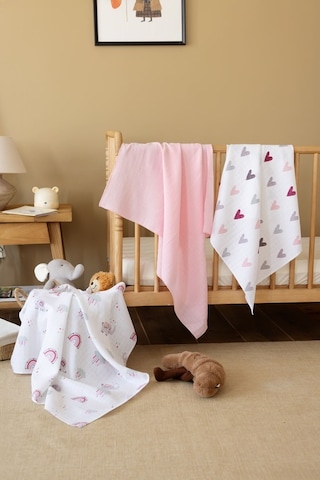 Çok Amaçlı Müslin Örtü & Battaniye 3'lü Set Pamuk Oeko-teks Sertifikalı 80x80 CM Beyaz - Pembe