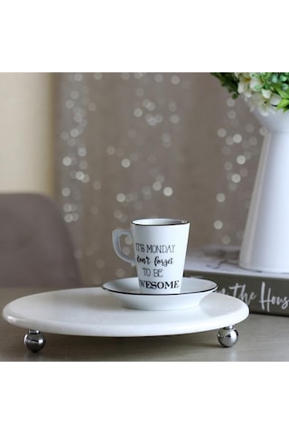 Akayev Mermer Beyaz 25 CM Gümüş Boncuk Ayak Yuvarlak Sunumluk